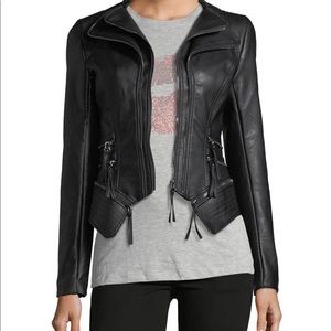 Double zip rocker moto jacket wine faux leather